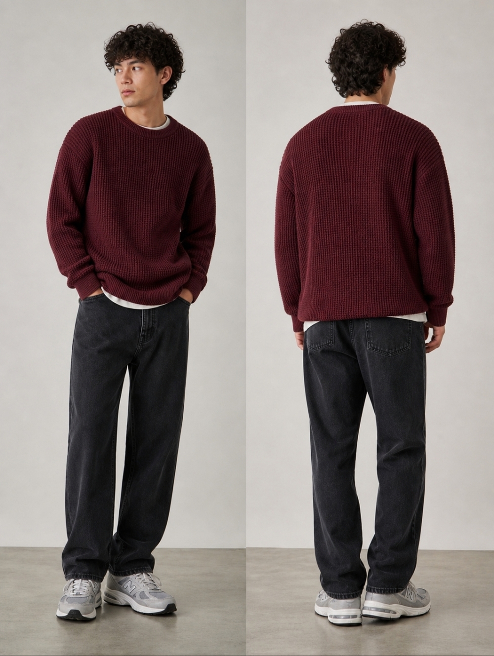 J. Crew Factory Men's Burgundy Wafle Knit Crewneck Sweater
